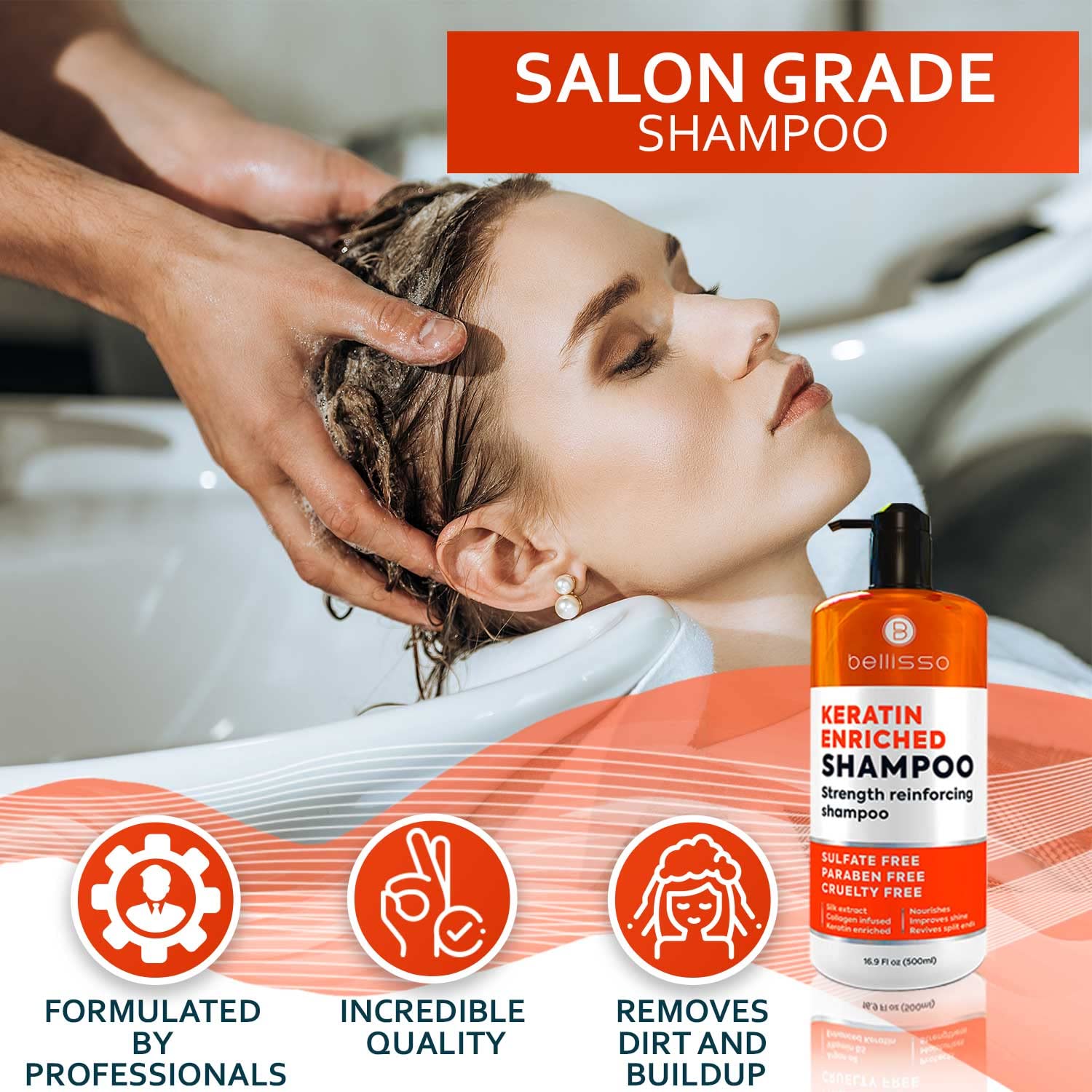 Keratin Enriched Shampoo - Sulfate and Paraben Free - Anti Frizz Treatment for Women and Men – Professional Salon Grade Repair Formula with Silk Protein for Dry, Frizzy Damaged and Color Treated Hair