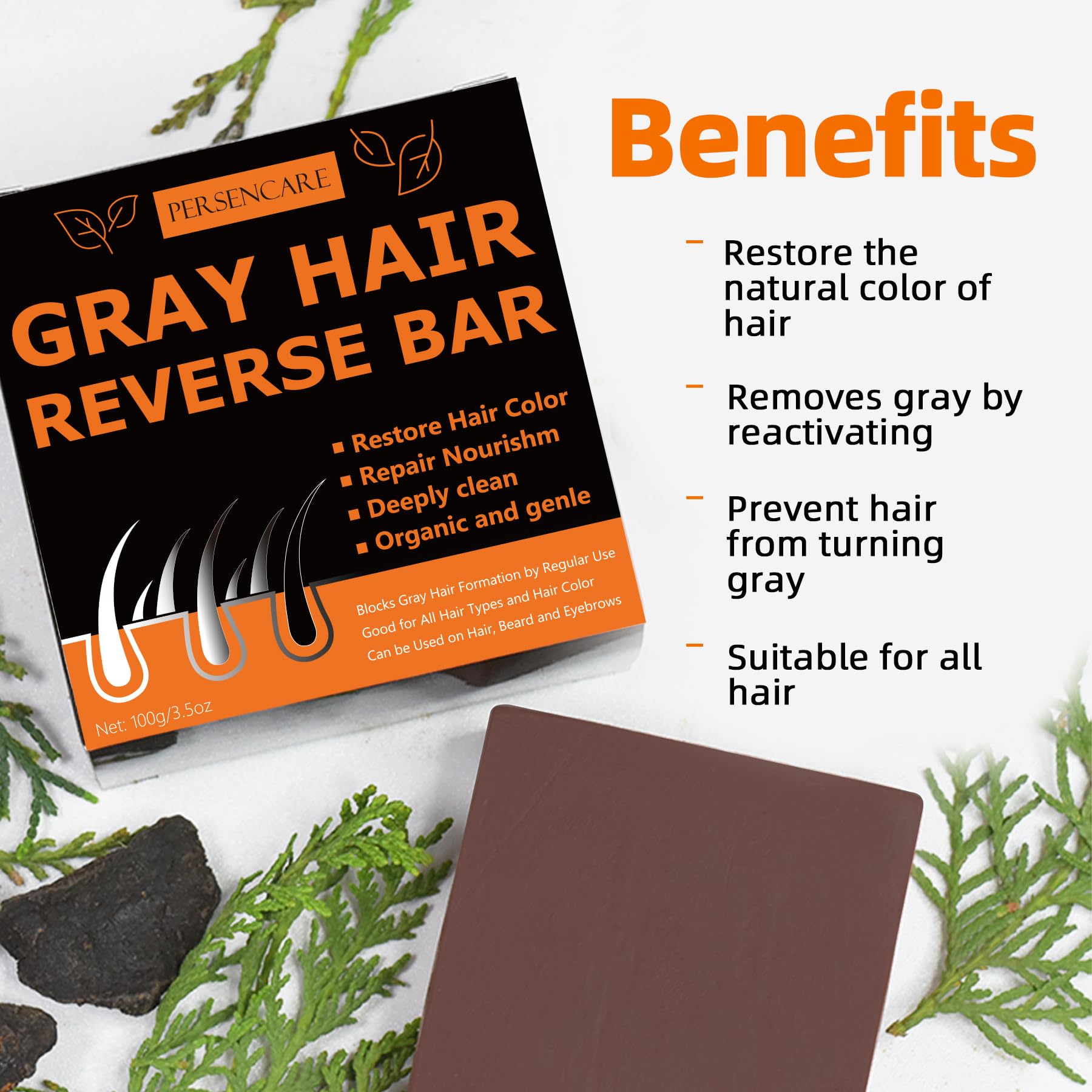 VAEYAE Gray Hair Reverse Bar and Essential Oil 2 in 1 Set, Shampoo and Conditioner Bar for Grey Hair Cover Up, Herbal Usma Grass Fo Ti Bar + Oil For Men & Women, White Hair Darkening Thickening Serum