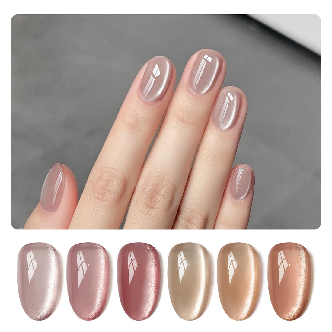 GAOY Jelly Pink Silver Cat Eye Gel Nail Polish Set with Magnet for Holographic Glitter Cat Eye, Salon Gel Manicure and Nail Art DIY at Home