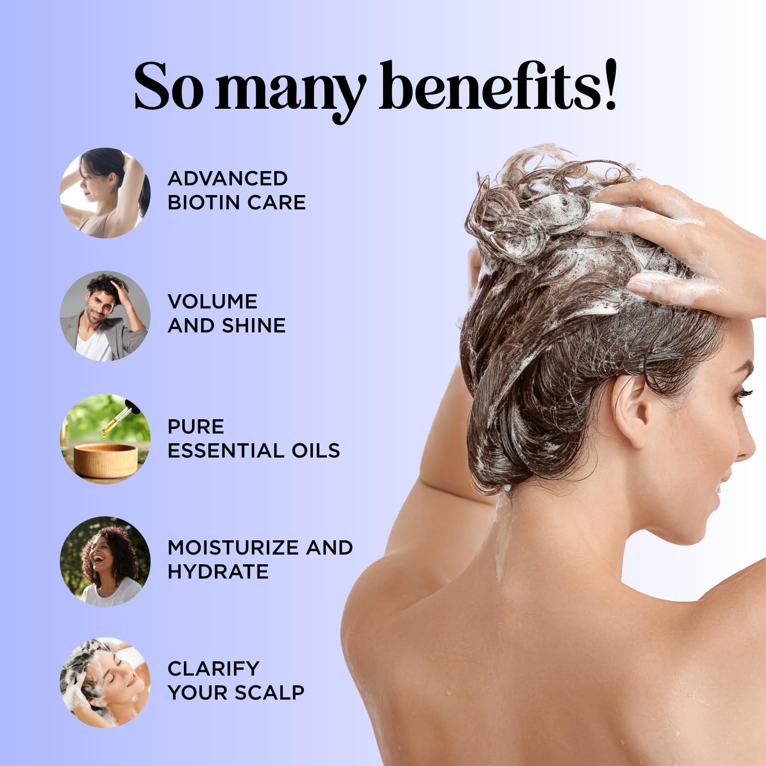 Biotin and Rosemary Shampoo for Thinning Hair - Sulfate Free Biotin Shampoo for Men with Hair Thickening Essential Oils - Deep Cleansing Volumizing Shampoo for Thin Hair with Zinc and Tea Tree Oil