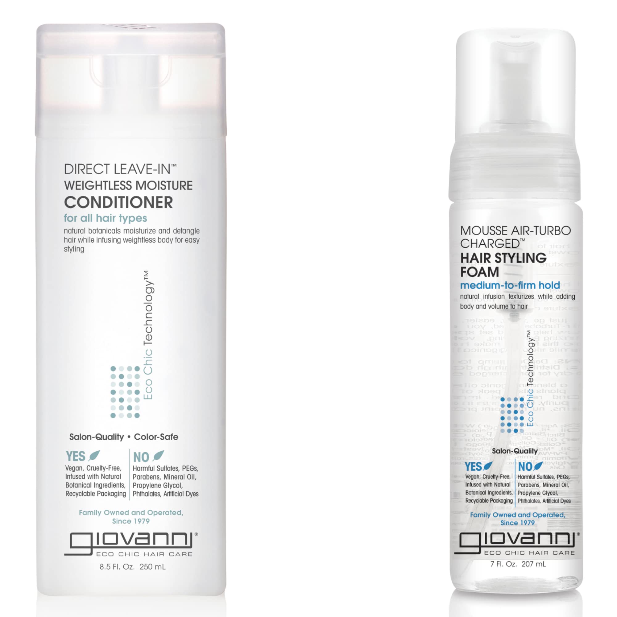 GIOVANNI Direct Leave-In Conditioner, 8.5 oz. & Air Turbo Styling Mousse, 7 oz. Defined Style Set for Curly Girls, Lightweight, Medium to Firm Hold, Wash & Go, Color Safe