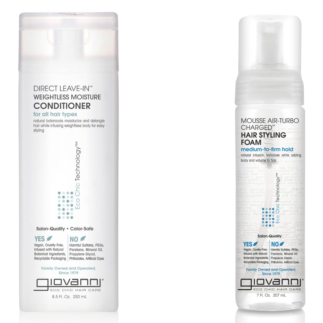 GIOVANNI Direct Leave-In Conditioner, 8.5 oz. & Air Turbo Styling Mousse, 7 oz. Defined Style Set for Curly Girls, Lightweight, Medium to Firm Hold, Wash & Go, Color Safe