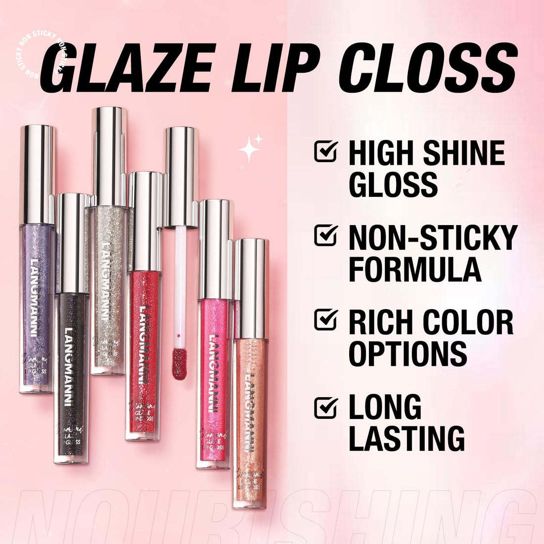 LANGMANNI 6 Colors Diamond Glitter Lip Gloss Set,Long Lasting High Shine Shimmer Liquid Lipstick Set,Hydrating,Moisturizing Lip Gloss Kit Gift Makeup For Girls(#05+06+07+08+09+10)