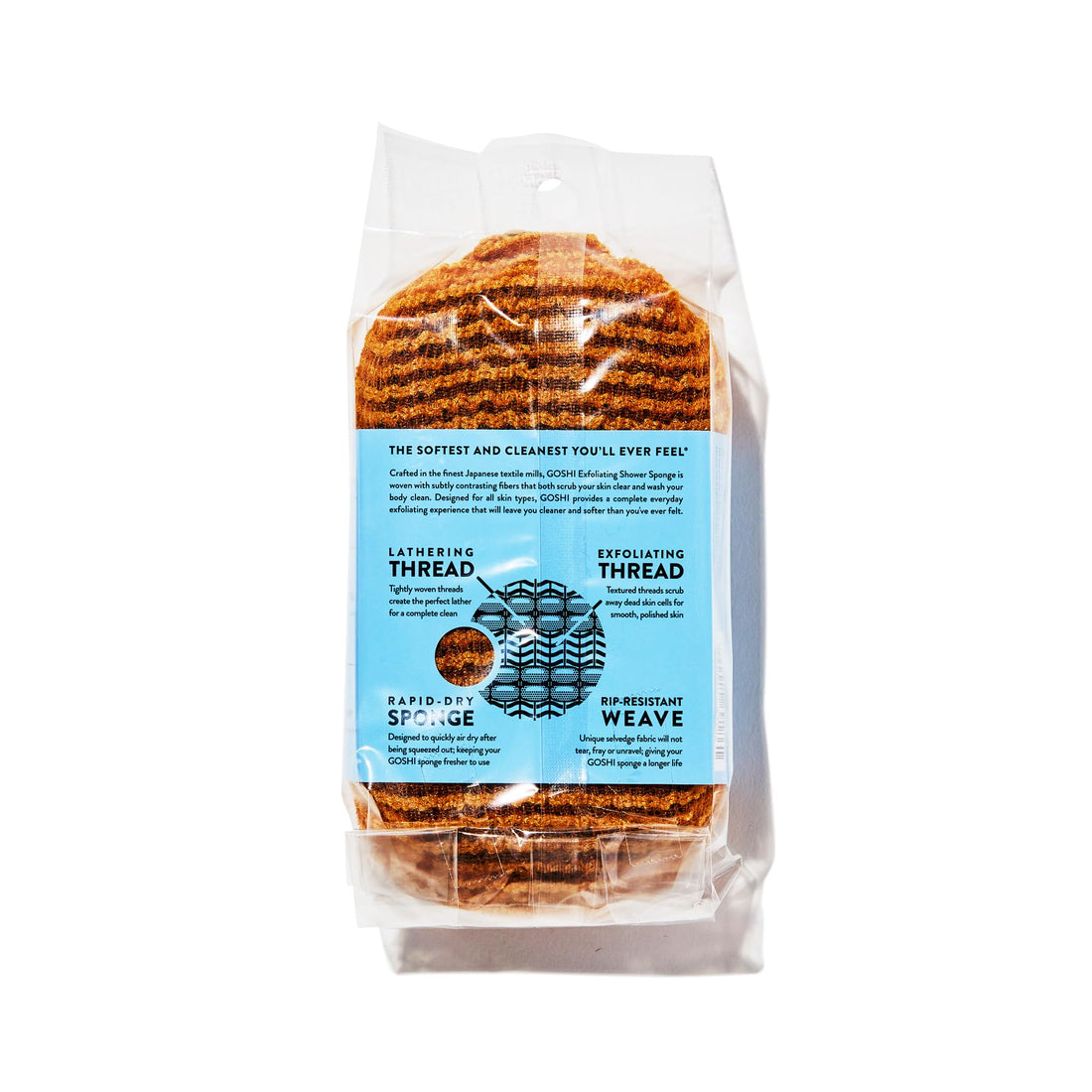 GOSHI Exfoliating Shower Sponge - Rip-Resistant, Rapid-Drying Exfoliating Bath Sponge for All Skin Types - Marigold Yellow - Made in Japan