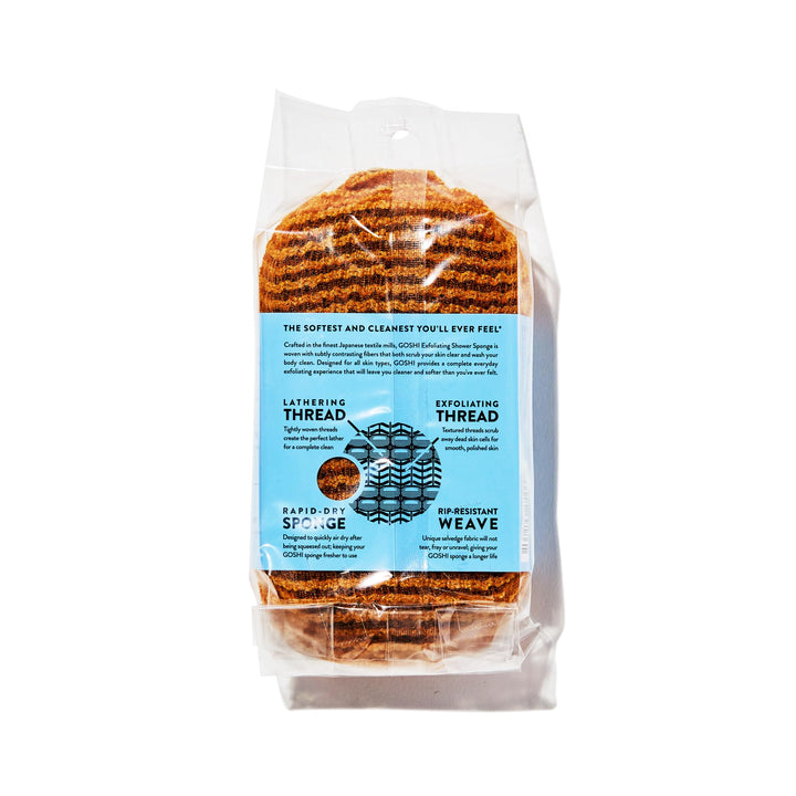 GOSHI Exfoliating Shower Sponge - Rip-Resistant, Rapid-Drying Exfoliating Bath Sponge for All Skin Types - Marigold Yellow - Made in Japan