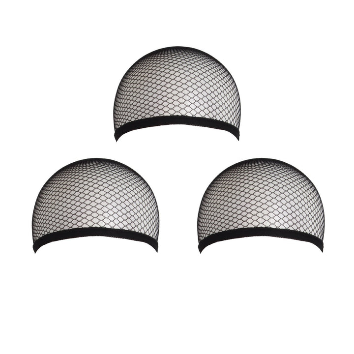 MapofBeauty 3 Pieces One Size Black Wig Caps (2 Elastic Hair Net Open End + 1 Elastic Hair Mesh)