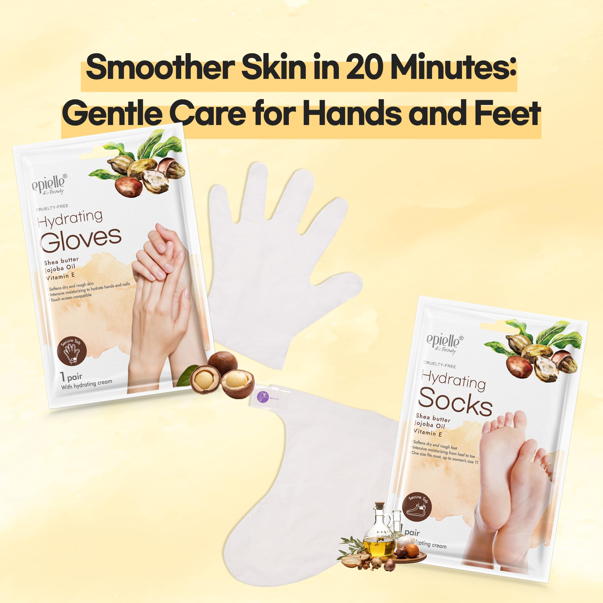 Epielle Hydrating Foot Masks, 6 Pairs of Moisturizing Socks for Cracked Feet, Dry Heels, Toes & Calluses, Shea Butter, Jojoba Oil, Vitamin E, Korean Skincare, Easter Gifts, Mother's Day Gifts