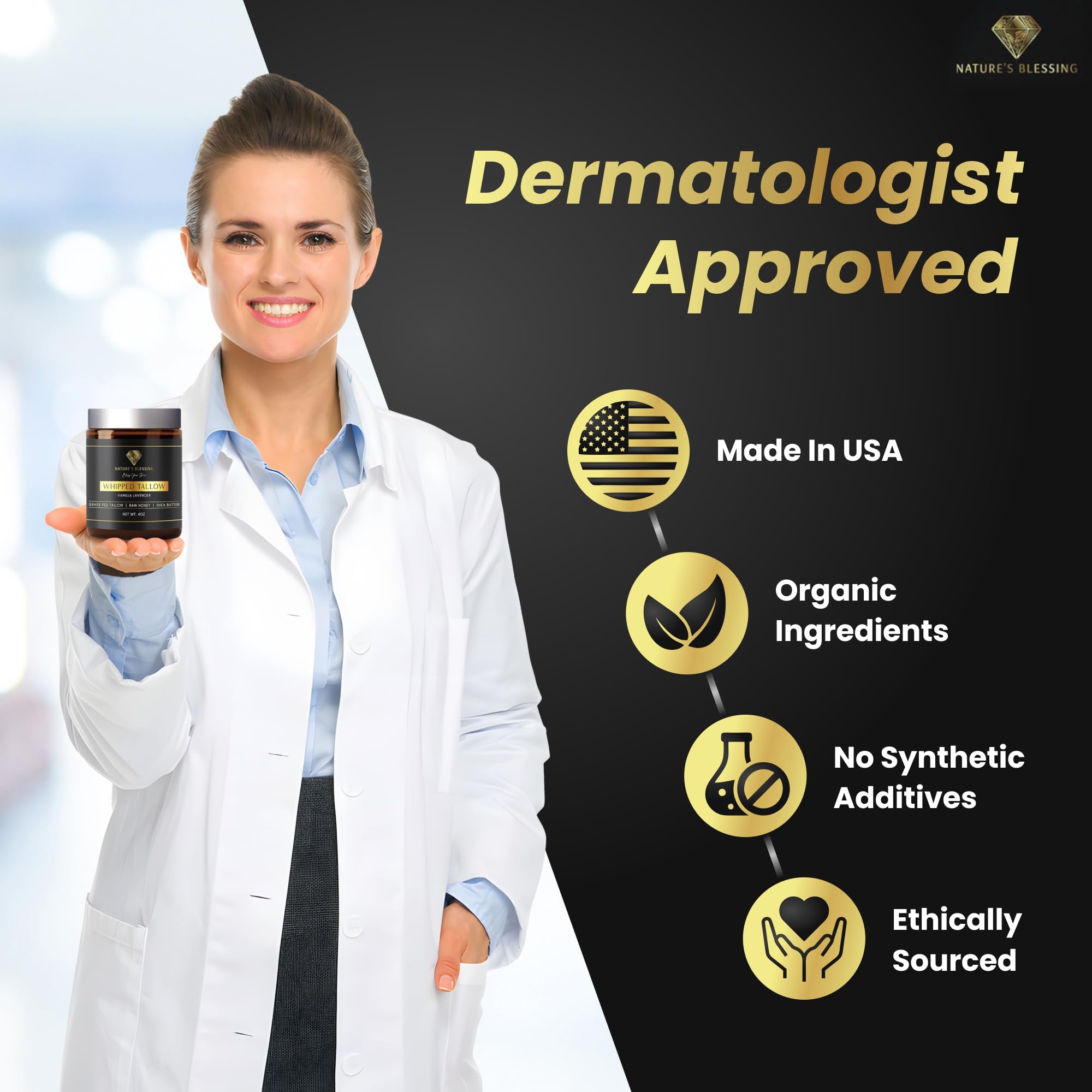 100% Grass Fed Beef Tallow for Skin Care - Collagen Booster - Infused with Organic Honey, Organic Shea Butter - 100% Natural Skincare + Face + Body