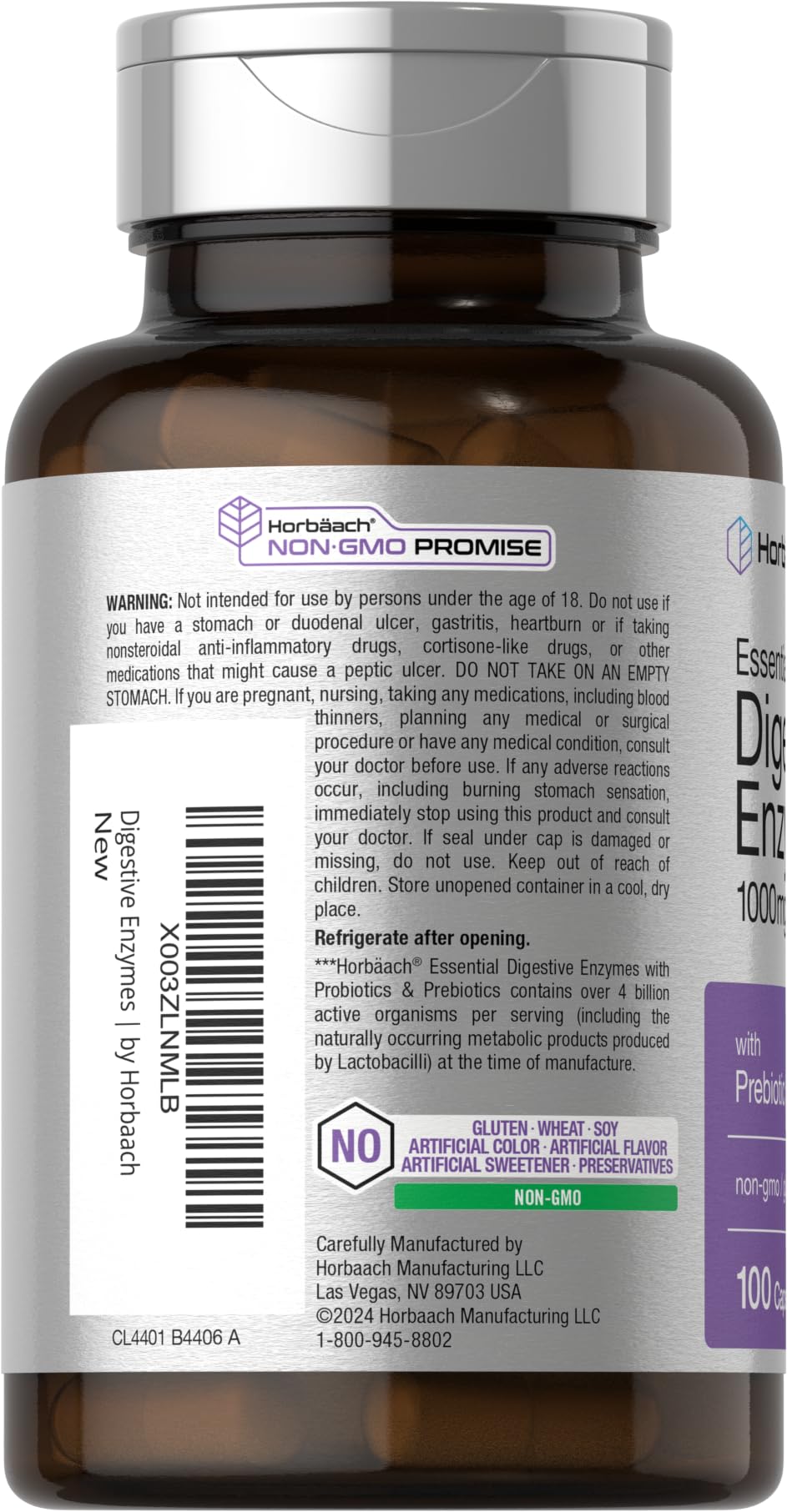 Horbäach Essential Digestive Enzymes | 100 Capsules | Enzyme Blend for Men & Women | Non-GMO & Gluten Free Supplement
