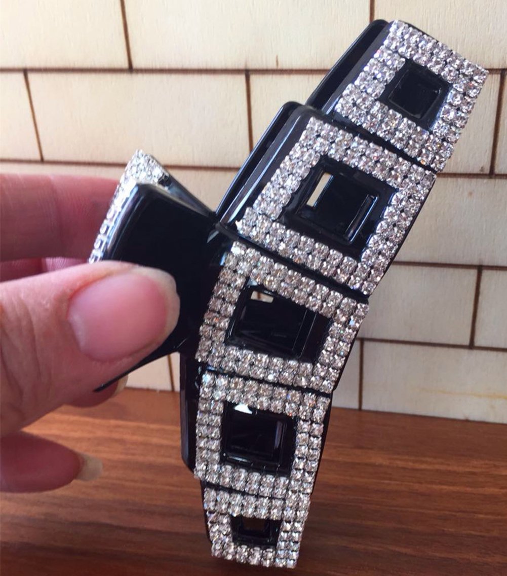 Girls Elegant Large Rhinestone Hair Clip Jaw Clip Women Lady Crystal Hairpin Thick Hair Claw Hair Accessories (Black - B#)
