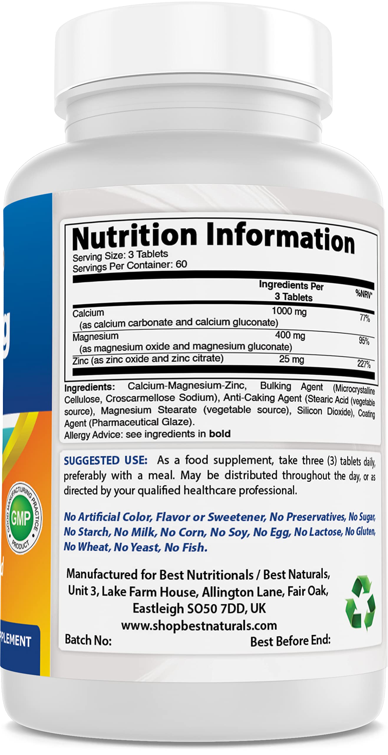 #1 CAL MAG ZINC by Best Naturals - Essential Mineral Complex - Manufactured in a USA Based GMP Certified Facility and Third Party Tested for Purity. Guaranteed!!, 180 Tablets
