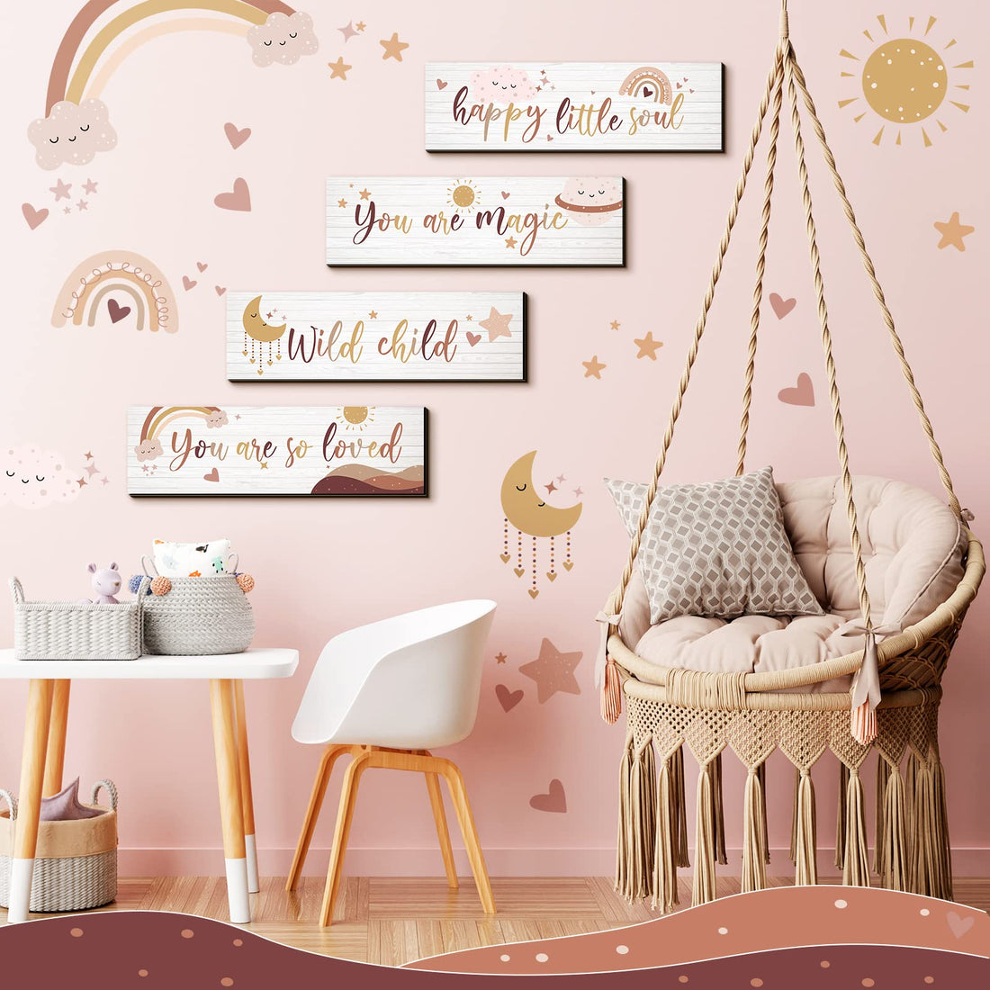 Blulu Boho Rainbow Inspirational Decor Art Wall Hanging Sign Inspiring You Are So Loved Rainbow Wooden Decoration for Bedroom Nursery Dorm(Natural)