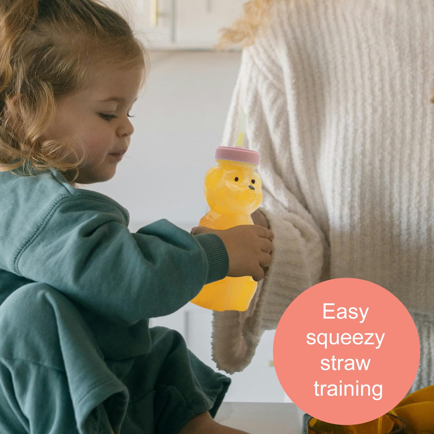 Honey Bear Straw Cups, Juice Bear Bottle Drinking Cup Long Straws with 4 Flexible Straws & Cleaning Tools, 8-Ounce Therapy Sippy Bottles for Speech and Feeding Training, Food-Grade & BPA Free 2 Pack