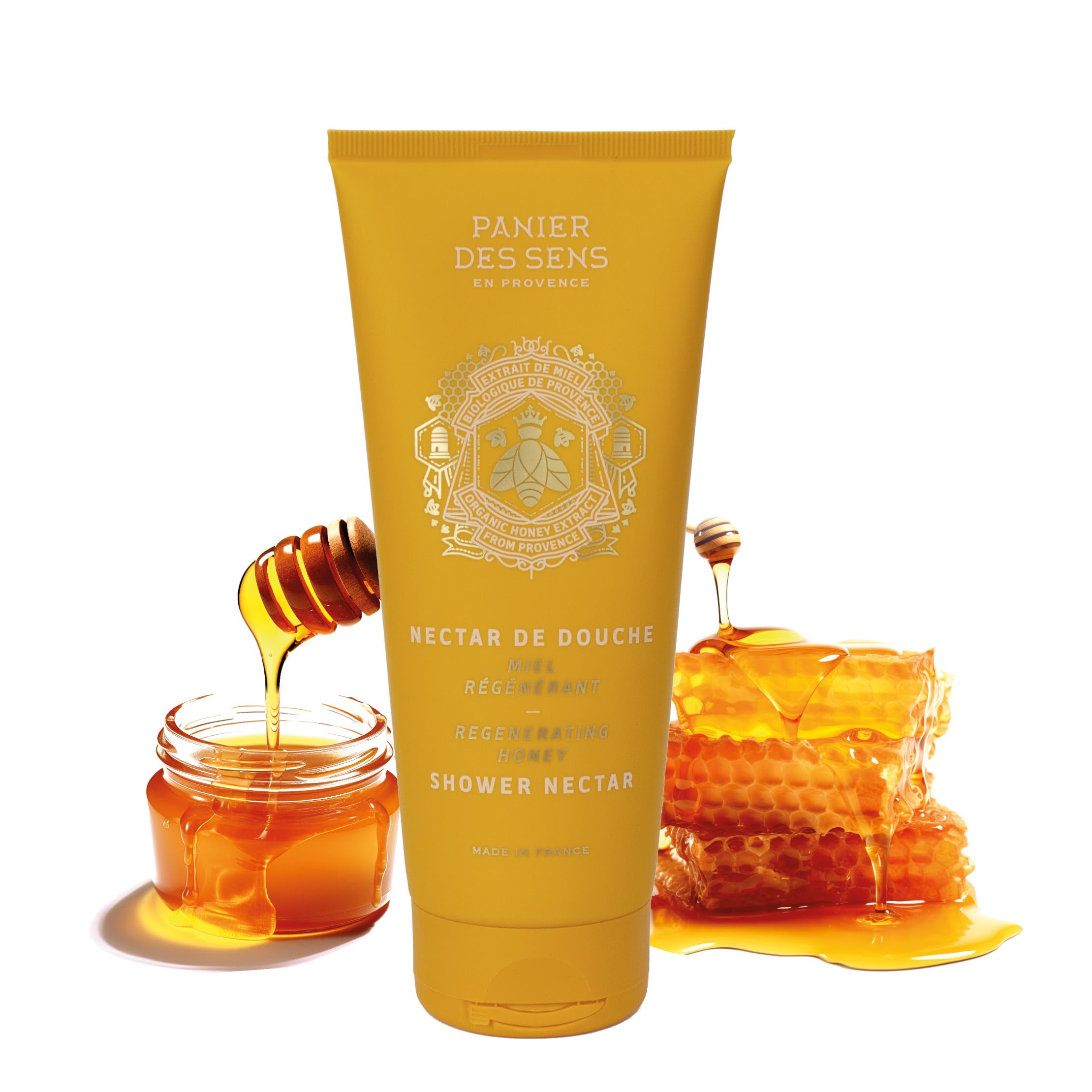 Panier des Sens – Honey Shower Gel - Foaming Body Wash Women & Men - Moisturizing Body Soap with Glycerin, Organic Honey Extract - 96% Natural Ingredients Body Care - Liquid Body Wash - 6,76 floz