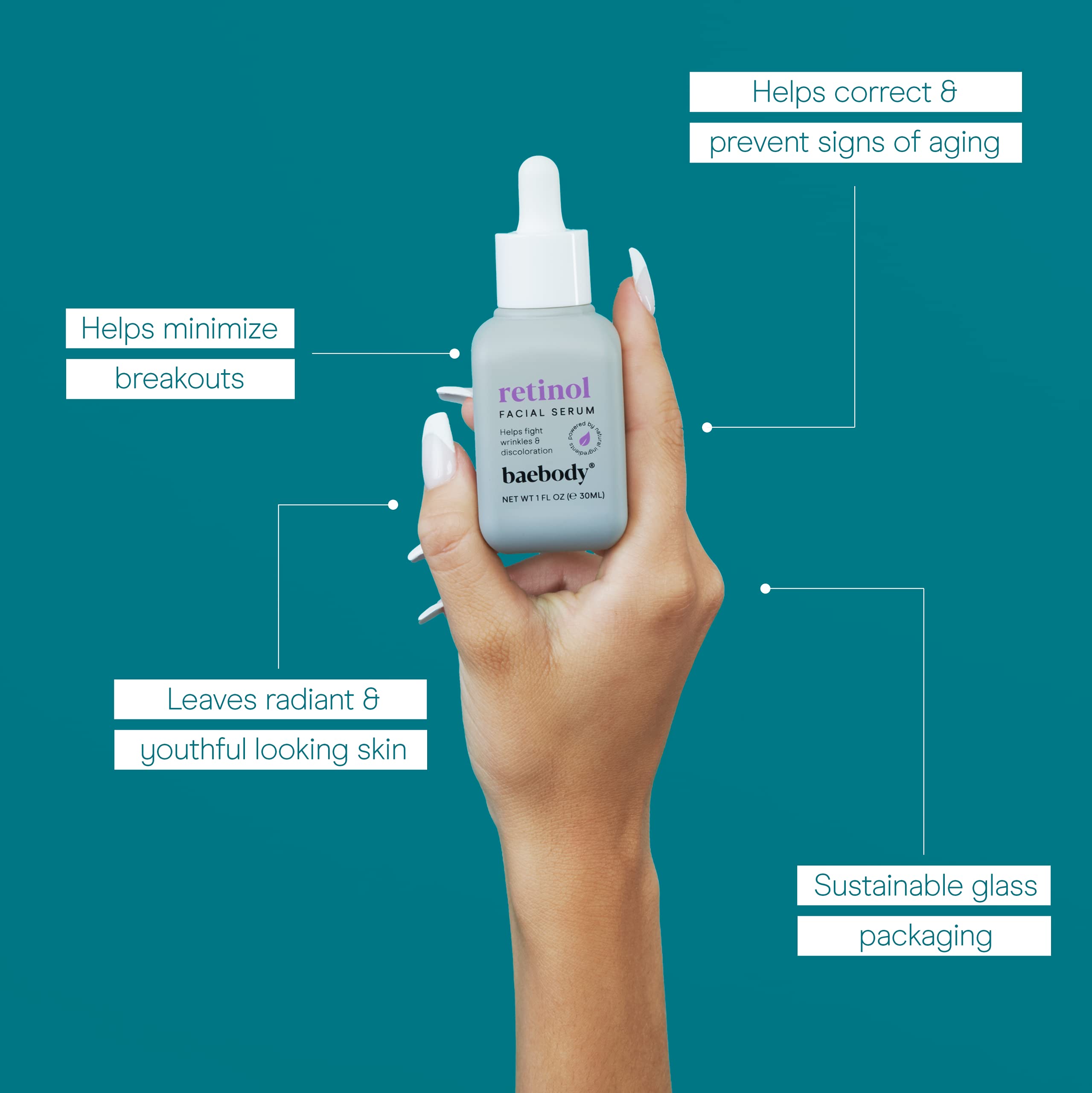 Baebody Retinol Serum 2.5% for Face, Professional Anti-Aging Topical Facial Serum, Anti-Wrinkle & Reduce Fine Lines, Clinical Strength Organic Ingredients w Vitamin E, Hyaluronic Acid, Jojoba Oil 1oz