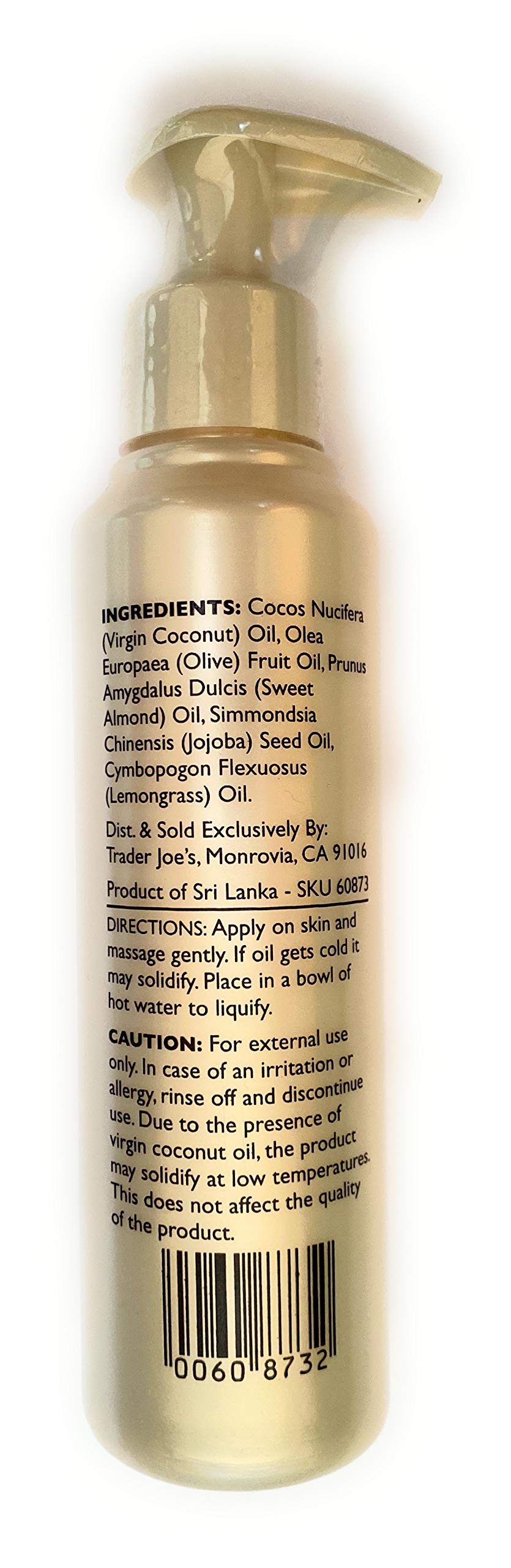 Trader Joe's Lemongrass Coconut Body Oil with Almond and Jojoba Oils 4.8 FL OZ