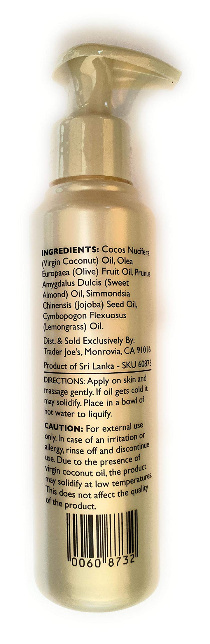 Trader Joe's Lemongrass Coconut Body Oil with Almond and Jojoba Oils 4.8 FL OZ