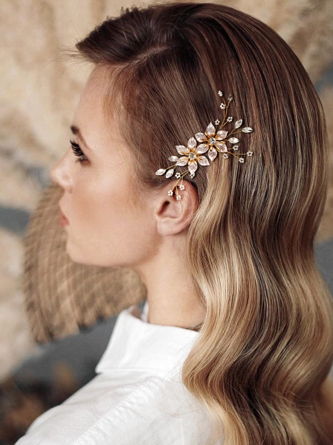 SWEETV Gold Bridal Hair Comb-Handmade Wedding Hair Clip Wedding Hair Accessories for Women