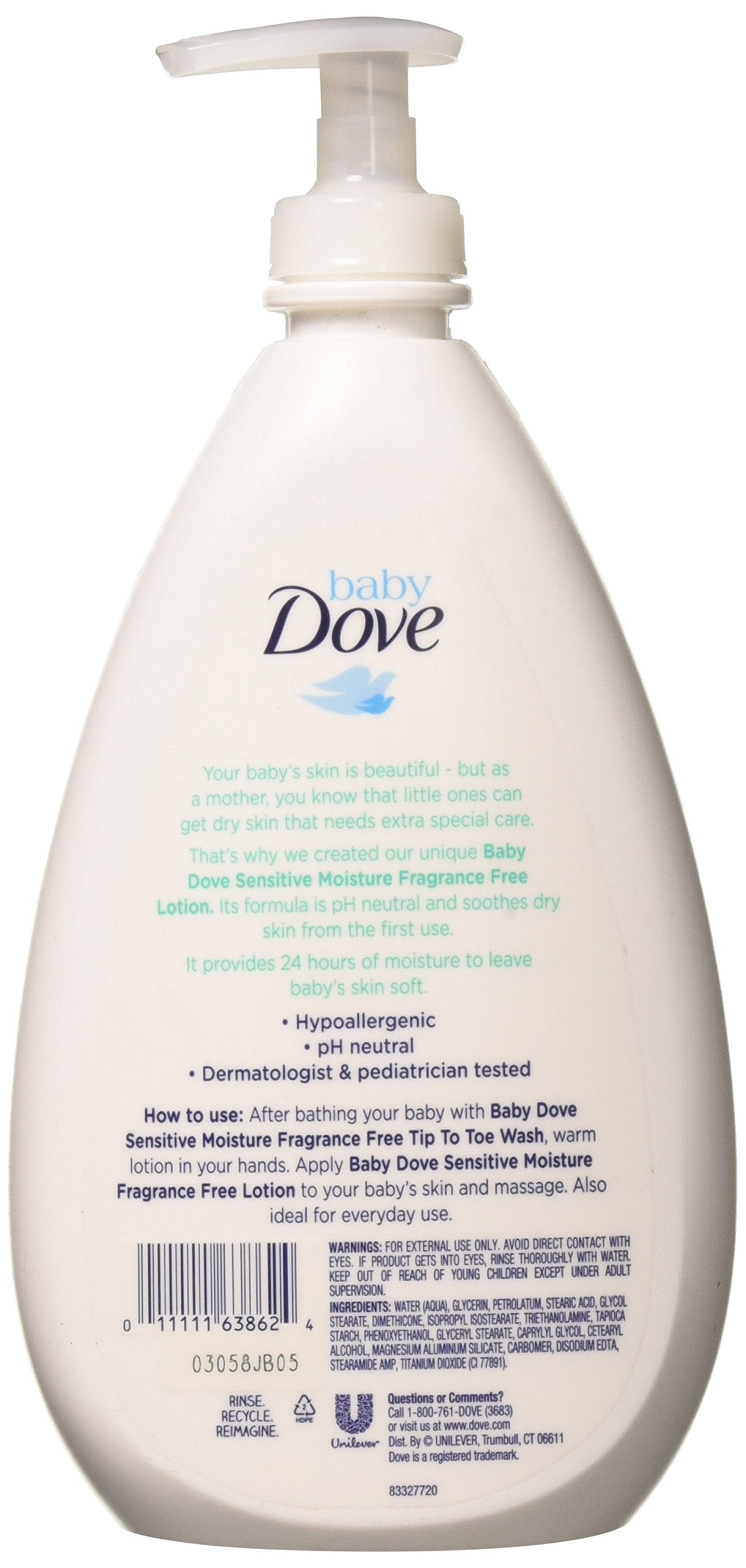 Baby Dove Sensitive Moisture Face and Body Lotion 20 oz, Pack of 4