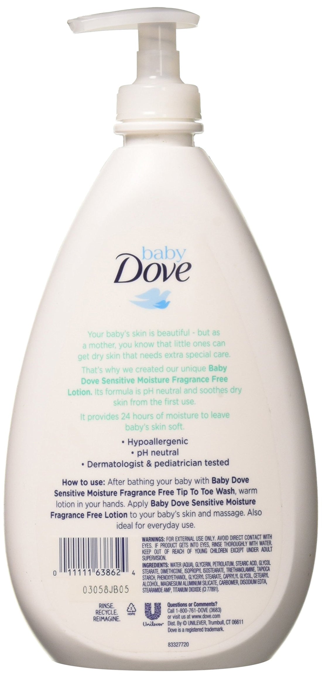 Baby Dove Sensitive Moisture Face and Body Lotion 20 oz, Pack of 4