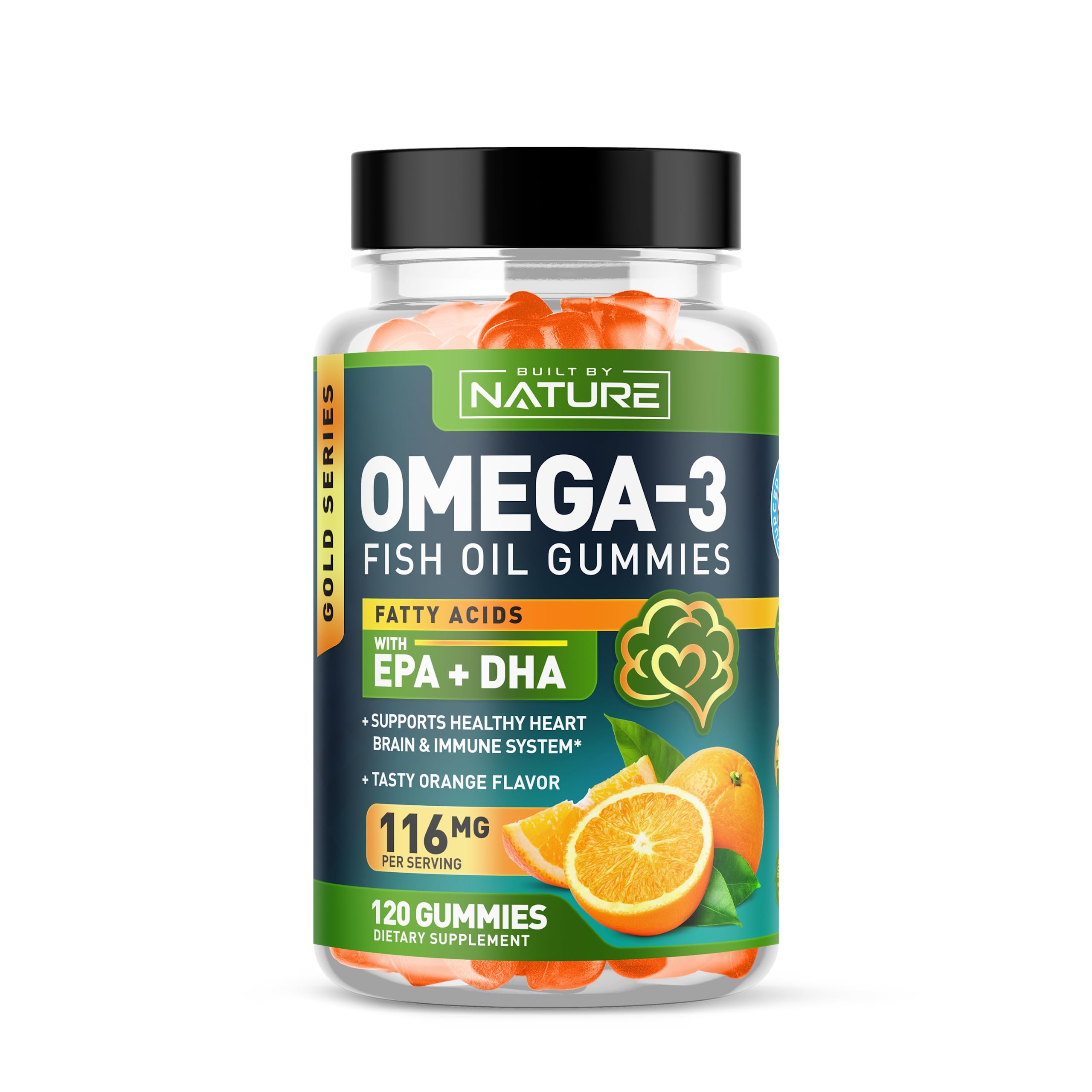 Omega 3 Fish Oil Gummies with EPA & DHA from Wild Fish - Triple Strength Omega 3 Fish Oil Gummy, Supports Healthy Heart, Brain & Immune System, Burpless & Natural - 120 Gummies, 60 Day Supply