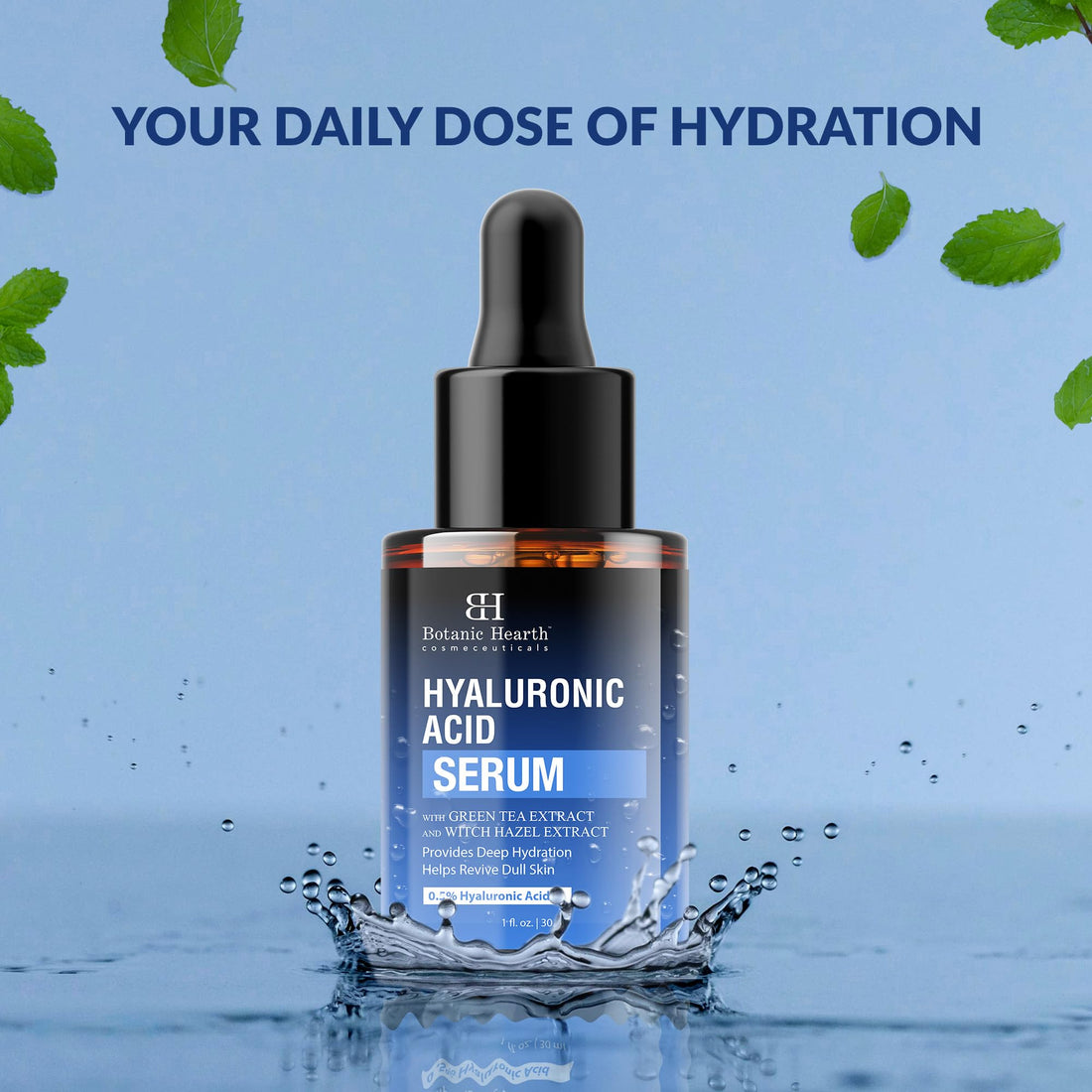 Botanic Hearth 0.5% Hyaluronic Acid Serum for Face with 2% Niacinamide, Witch Hazel & Green Tea Extracts | Hydrating & Moisturizing | Helps Reduce Wrinkles & Fine Lines | All Skin Types | 1fl oz