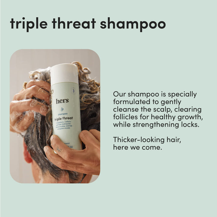 HIMS & HERS hers Triple Threat System Total Hair Package to Supports Hair Growth Minoxidil 2%, Shampoo, Conditioner, Biotin Hair Kit - 4pc