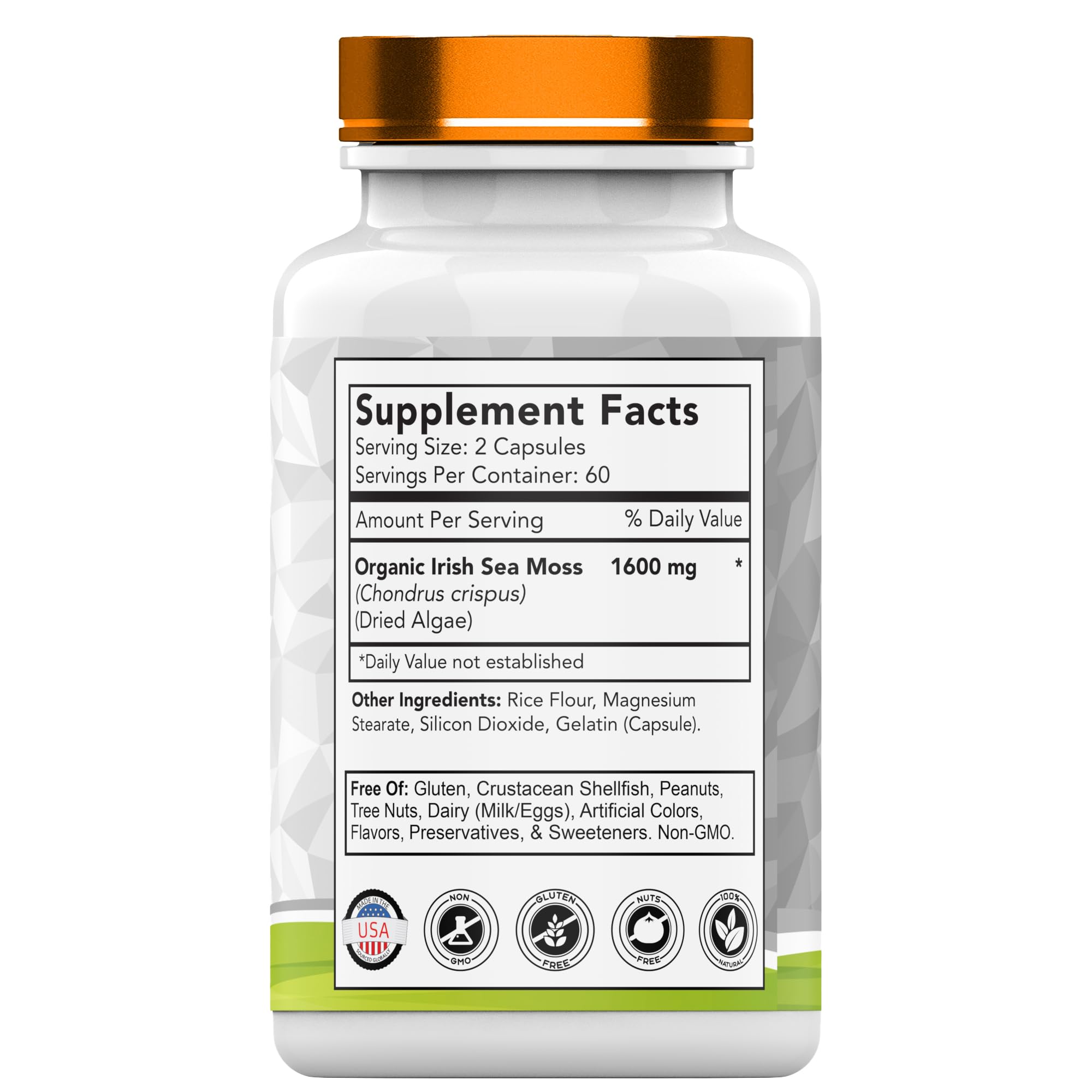 tnvitamins Organic Irish Sea Moss: 1600mg - 120 Capsules | Two Month Supplt Simply Organic Sea Moss Powder Capsules are Highly Potent, and Absorbable! | Non-GMO | Made in The USA!