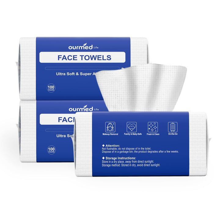 Ourmed Life Disposable Face Towel, 300 Count – Ultra Soft, Biodegradable Makeup Remover Wipes for Sensitive Skin, Clean Skincare Towels,Lint- free and Gentle Facial Towels for Daily Use,EF Texture
