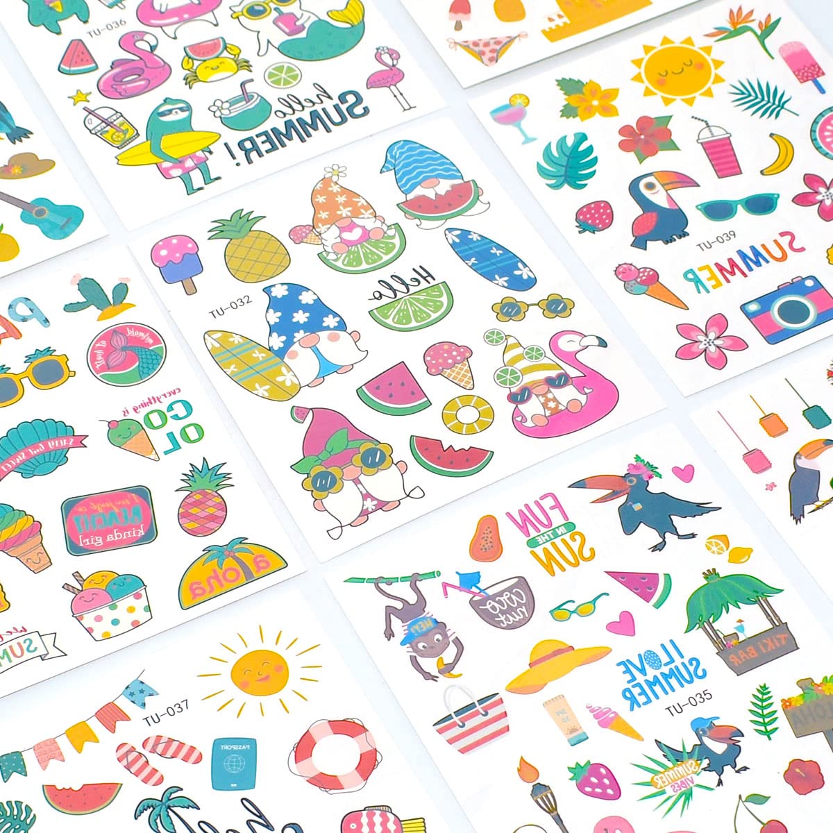 10 Sheets Hawaiian Temporary Tattoos Waterproof Hawaiian Themed Sticker with Palm Tree Pineapple Tropical Beach Party Supplies Summer Party Favors for Birthday Party Summer Decoration