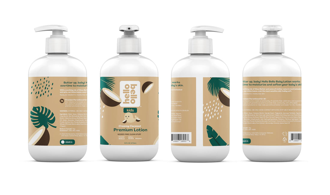 Hello Bello Kids Premium Lotion, Gentle Hypoallergenic Vegan Formula to Nourish and Moisturize, Creamy Coconut Scented, 16 Fl Oz