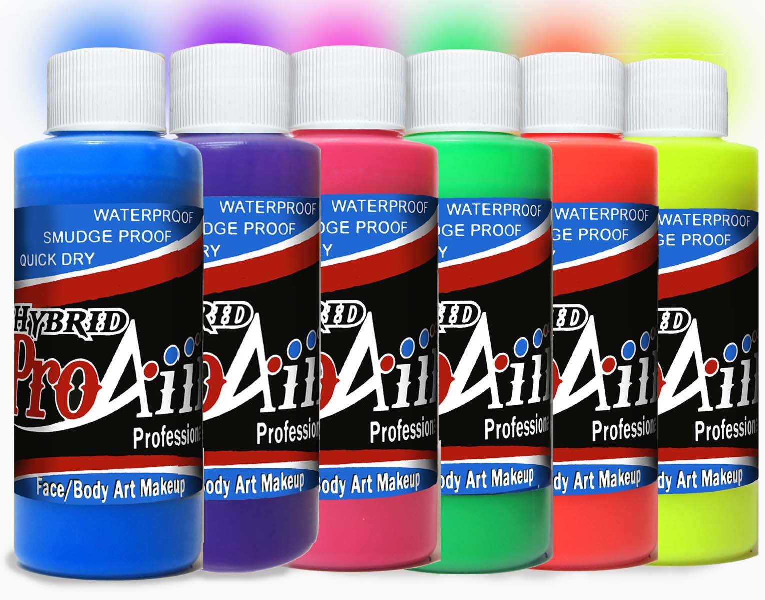 Face Painting Makeup - ProAiir Waterproof Makeup - Set of 6 UV/Fluorescents - 2.1 oz (60ml) by ShowOffs Body Art