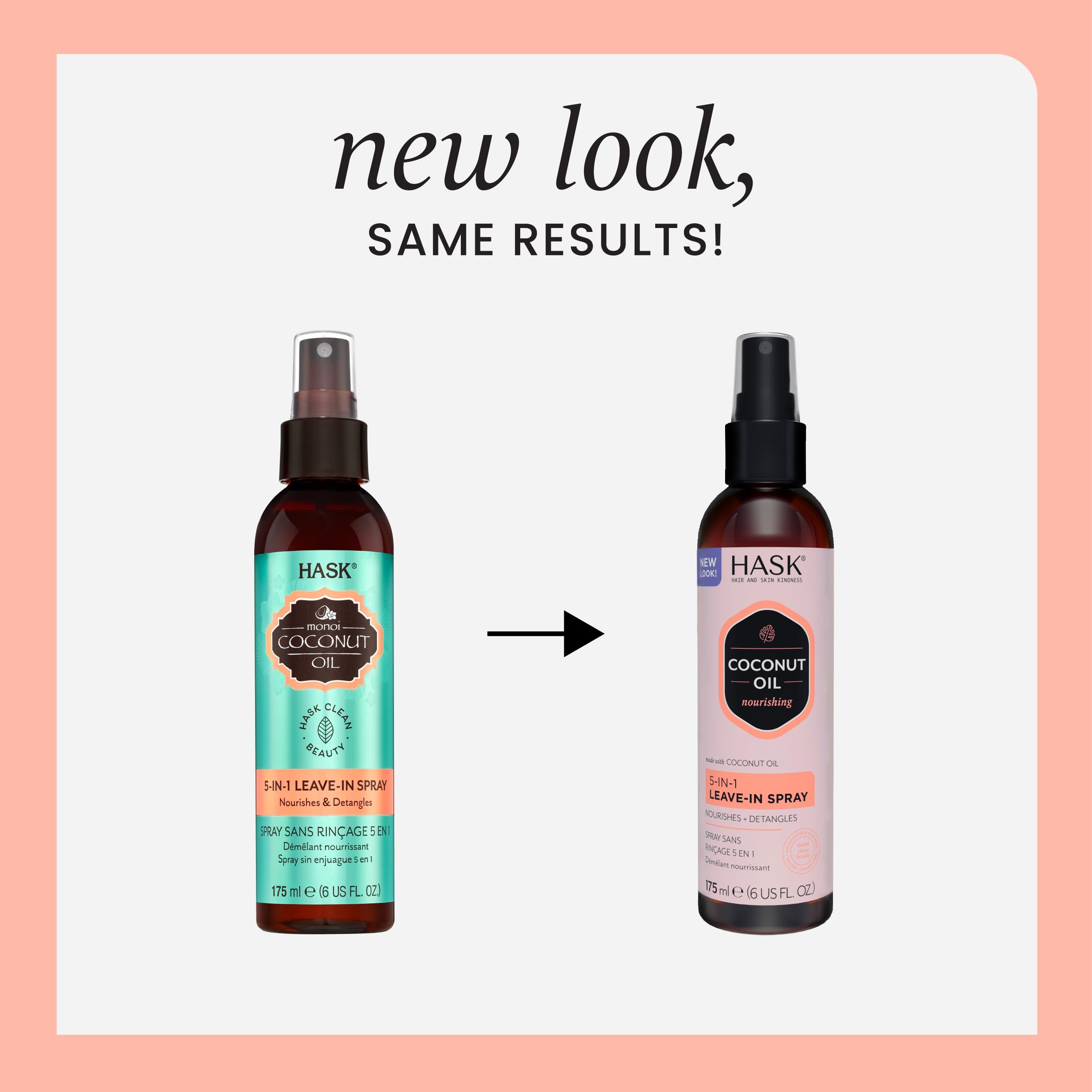 HASK Monoi Coconut Oil Leave-In Hair Spray With Thermal Protection 175 Ml | Detangling Spray Conditioner For All Hair Types | Paraben & Alcohol Free, 1 Count