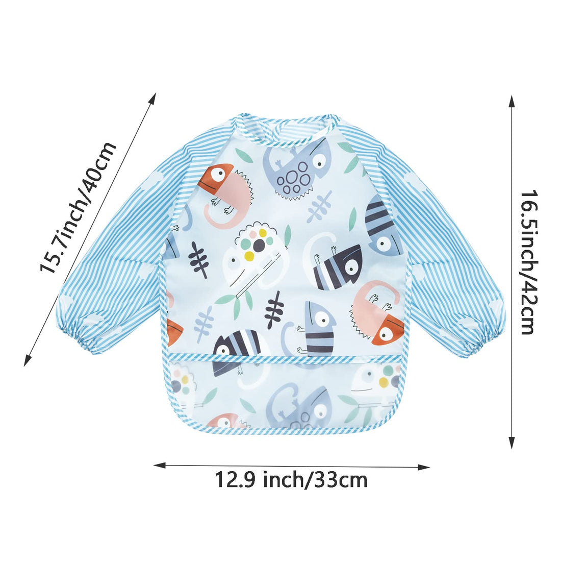 PandaEar (3 Pack Long Sleeve Bibs| Waterproof Full Sleeve Bib for Baby Infant Toddler 6-36 Months (Lizard)