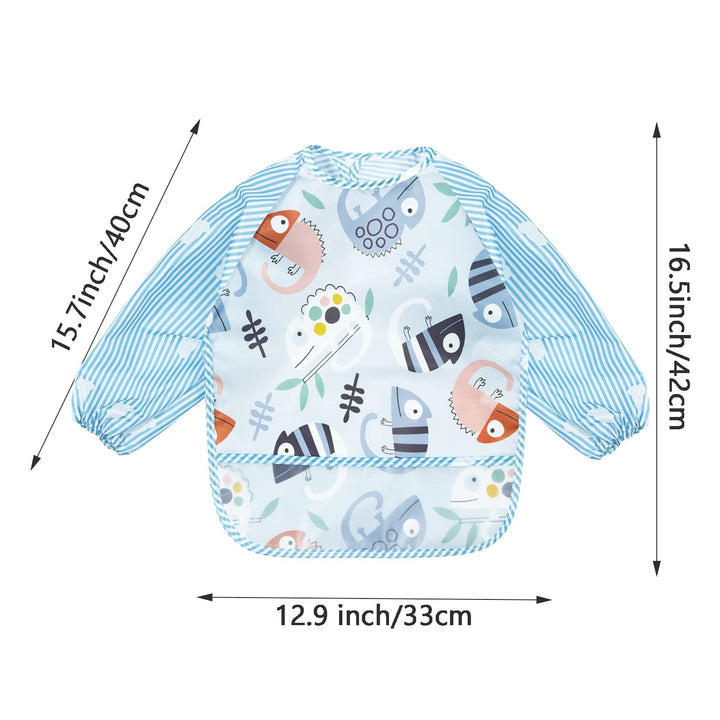 PandaEar (3 Pack Long Sleeve Bibs| Waterproof Full Sleeve Bib for Baby Infant Toddler 6-36 Months (Lizard)