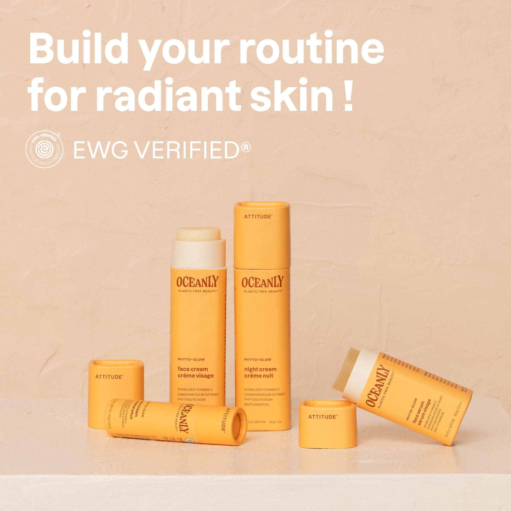 ATTITUDE Oceanly Face Cream Stick, EWG Verified, Plastic-free, Plant and Mineral-Based Ingredients, Vegan and Cruelty-free Beauty Products, PHYTO GLOW, Unscented, 0.3 Ounce