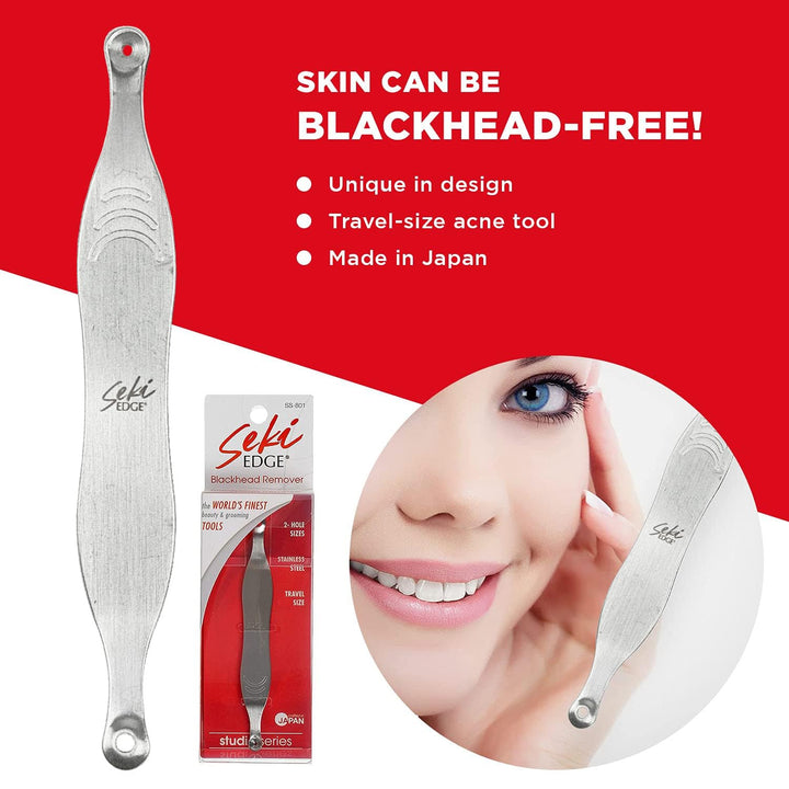 Seki Edge Blackhead Remover (SS-801) - Comedone Extractor for Blackheads & Whiteheads - Professional Pimple Popper Tool with 2 Hole Sizes