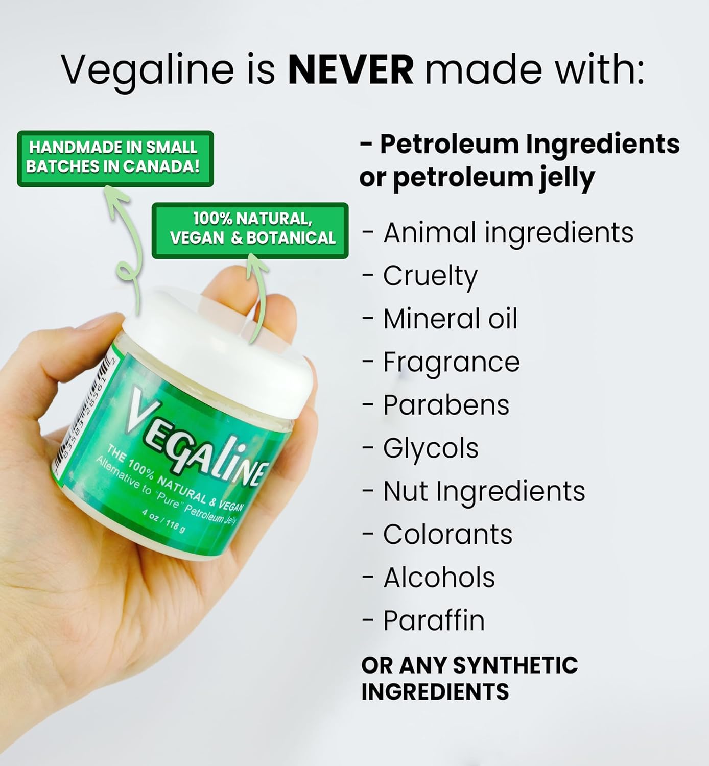 Vegaline - 100% Natural, Vegan & Hypoallergenic Alternative to Petroleum Jelly - Unpetroleum - Lips, Hands, Baby, Makeup Remover and More (4 Ounce)