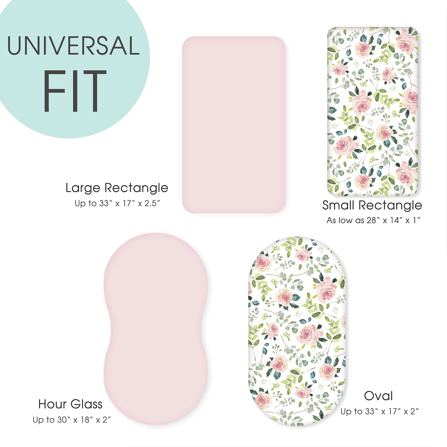 GRSSDER Stretchy Ultra Soft Baby Fitted Bassinet Sheet Set 2 Pack, Universal Cradle for Rectangle, Oval, or Hourglass Pad/Mattress, Pink Rose Sheets Girls