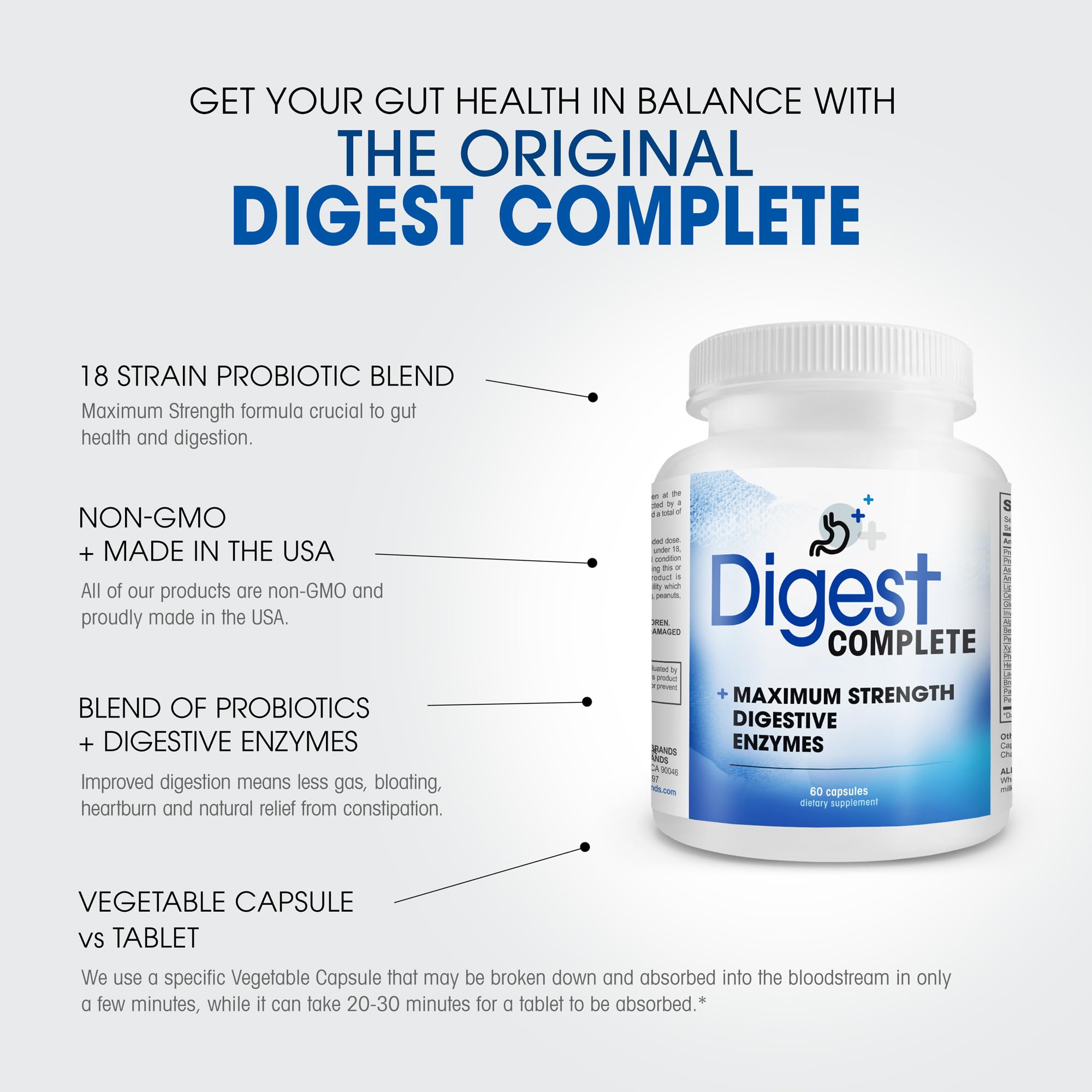 Digest Complete 2-in-1 Probiotic Digestive Enzymes, 60 Capsules