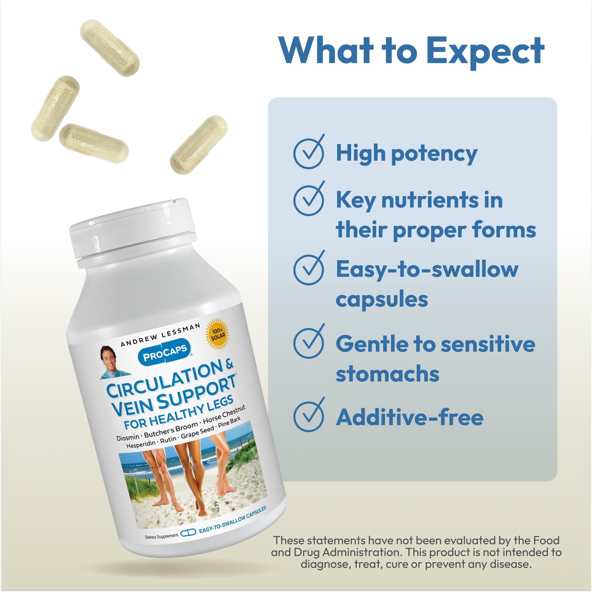 ANDREW LESSMAN Circulation, Vein Support for Healthy Legs 180 Capsules - High Bioactivity Diosmin, Butcher's Broom, Visibly Reduces Swelling and Discomfort in Feet, Ankles, Calves, Legs