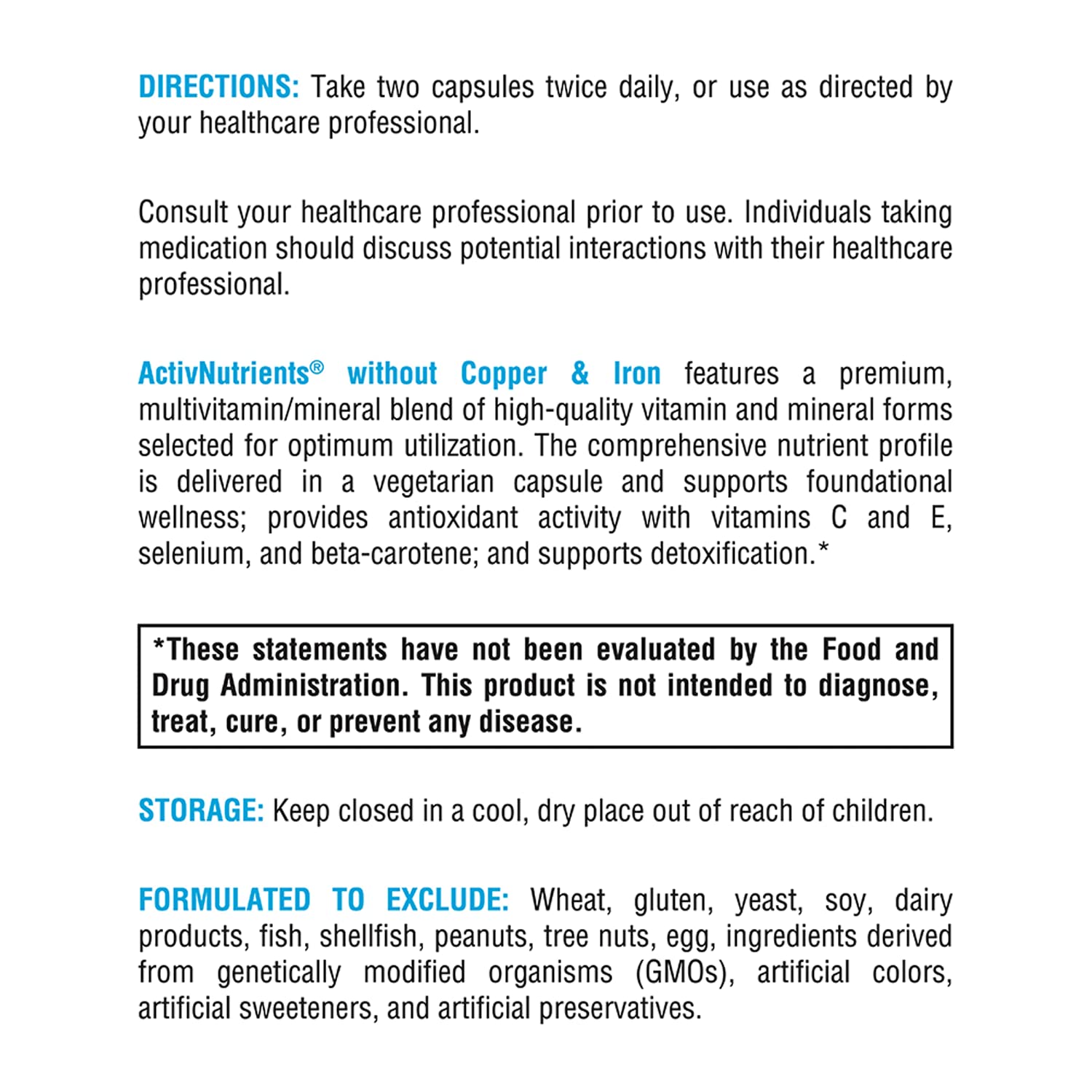 XYMOGEN ActivNutrients Without Copper & Iron - Multimineral Multivitamin for Men + Women with Folate, B12, Zinc and Vitamin C, Beta Carotene, Selenium Supplement - Daily Multivitamin (120 Capsules)