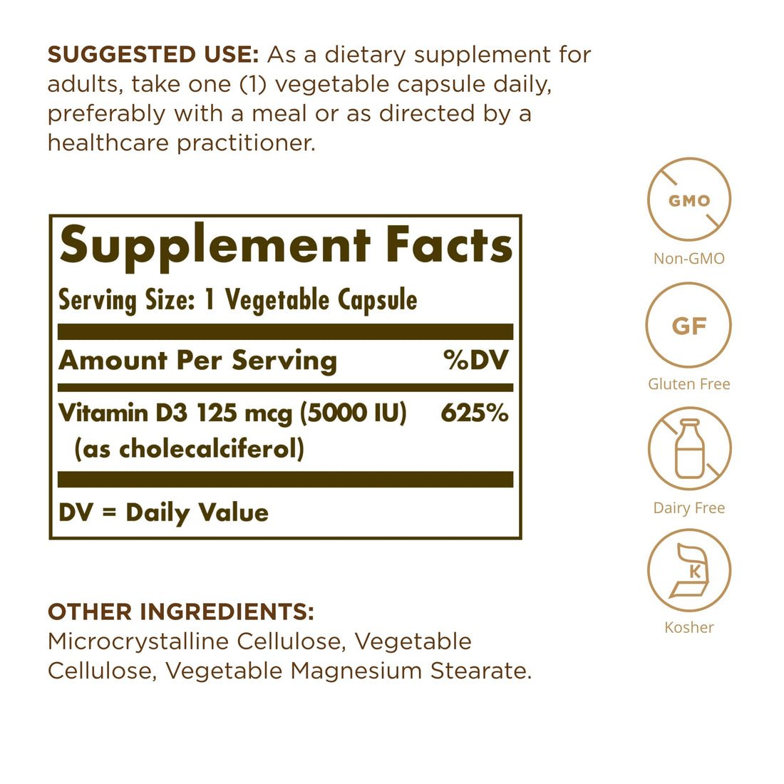 Solgar Vitamin D3 (Cholecalciferol) 125 mcg (5000 IU), 240 Vegetable Capsules (Pack of 2) - Helps Maintain Healthy Bones & Teeth - Immune System Support - Non-GMO, Gluten Free - 480 Total Servings