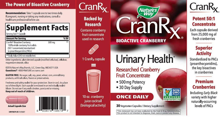 Nature's Way CranRx Bioactive Cranberry Urinary Health* 500mg potency Once Daily 30 VCaps