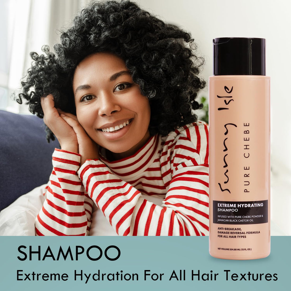 Sunny Isle Pure Chebe Extreme Hydrating Shampoo 12oz | Anti-Breakage, Damage Reversal Formula | Infused with Pure Chebe Powder & Jamaican Black Castor Oil | All Hair Types