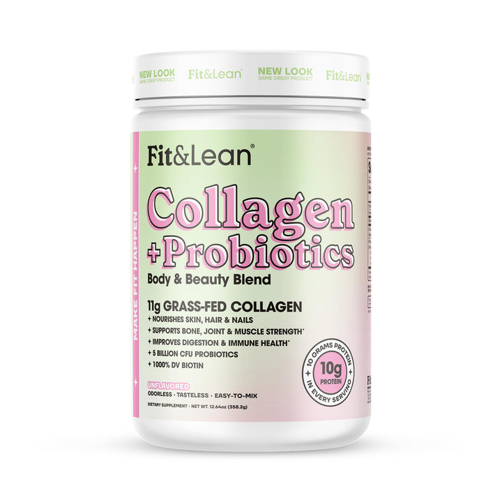 Fit & Lean Collagen + Probiotics- Grass-fed Collagen Peptide Powder, Unflavored, 12.64oz