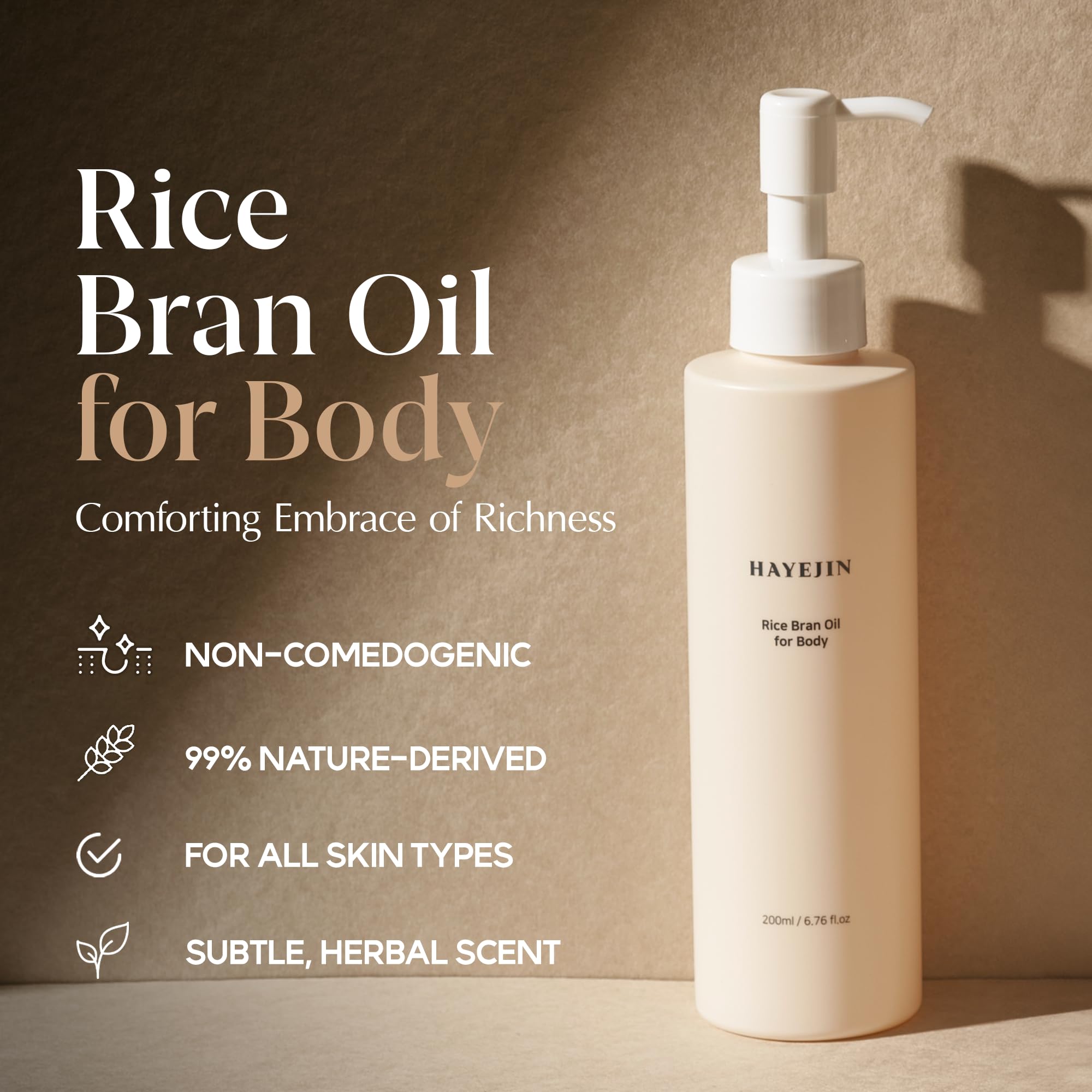 HAYEJIN Rice Bran Oil for Body | Moisturizing Body Oil For Men & Women | Hydrating Body Oil w/Fermented Rice Bran Oil for Skin | Refreshing Body Oil for Dry Skin 6.76 Fl Oz