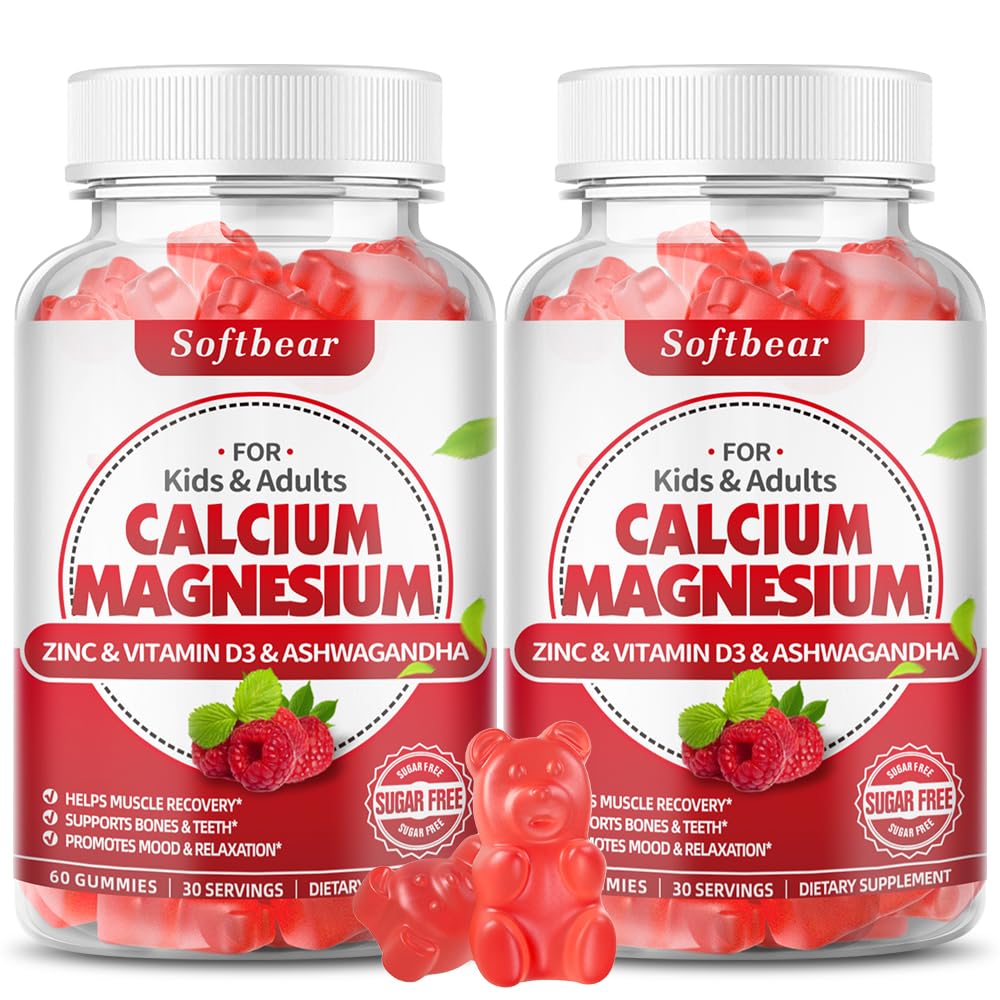 softbear Calcium Magnesium Zinc Gummies for Women, Calcium Magnesium Supplement High Absorption Calcium Gummies with Vitamin D3 for Bone Strength Vegan Raspberry Flavor 120 Gummies