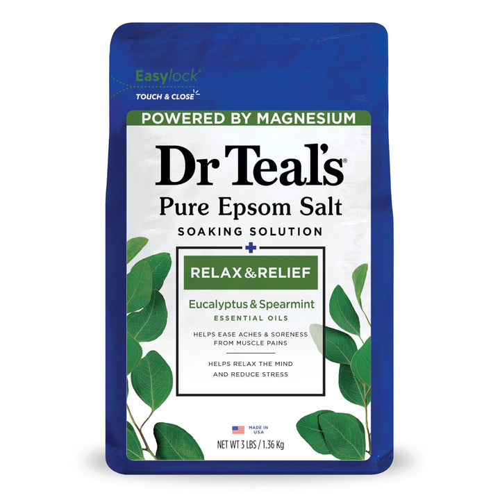 Dr Teal's Epsom Magnesium Salt Soak, Relax & Relief with Eucalyptus & Spearmint Essential Oils, 3 lbs