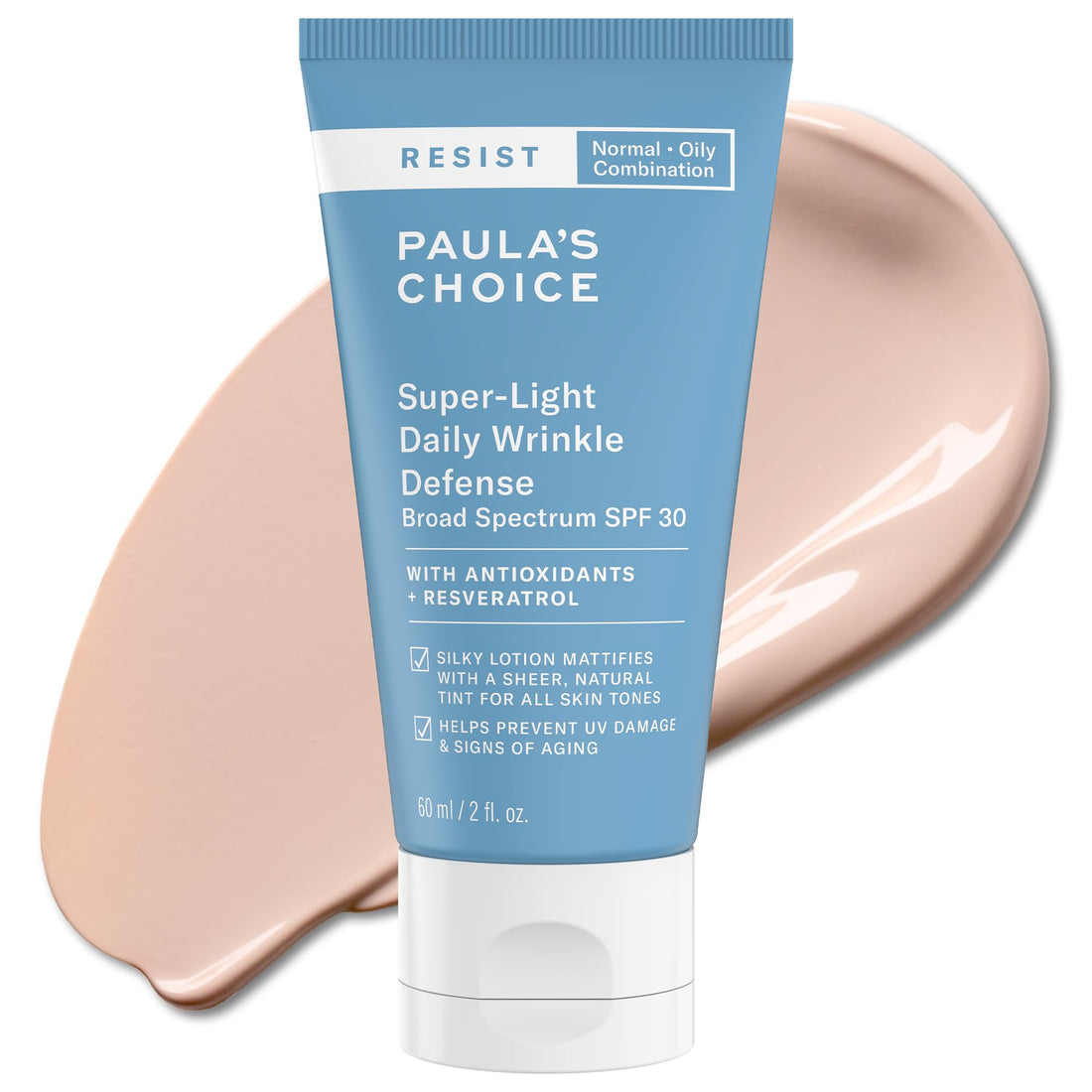 Paula's Choice RESIST Super-Light Daily Wrinkle Defense Mineral Sunscreen, SPF 30 Face Sunscreen for Oily Skin, Matte Tinted Face Moisturizer, UVA/UVB Protection, Fragrance-Free, 2 Fl Oz